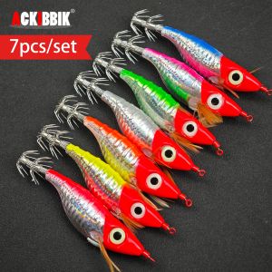 Ackibbik 7pcs Glow-in-the-dark Horizontal Shrimp Bait Bait Squid Jig Hook Sea Fishing Accessories Artificial Bait Octopus Lure