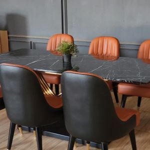 Set Meja Makan Top Marmer Hitam Kursi 6