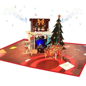 Creative Pop Up Christmas Music Lights 3D Pop Up Greeting Cards Christmas Fireplace Music Holiday Cards Luxury Christmas Gifts