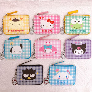 ULEEK  Kawaii Hello Kitty Cartoon Bag Cinnamoroll Pachacco Pom Pom Purin Kuromi PU Leather Card Holder Cute Sanrio Keychain Pendant
