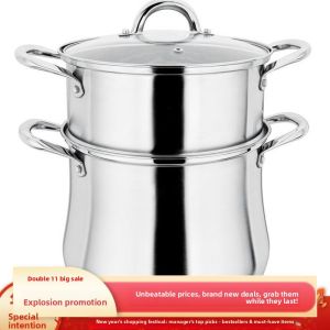 Moroccan Stainless Steel Couscoussier Pot for Gas And Induction Cooktop Universal Kitchen Cooking Utensil with Glass Lid