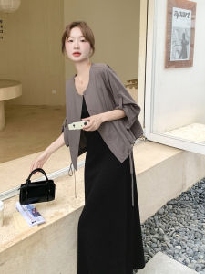 Black Gentle Style Womens Dress Set Two-Piece Suit Korean Retro Artistic Short Outerwear Autumn New Arrival Casual Loose Fit