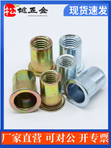 Galvanized Iron Flat Head Pull Rivet Nuts M3-M12 Vertical Stripe Pull Rivet Mother Press Rivet Nuts Carbon Steel Hardware Tools