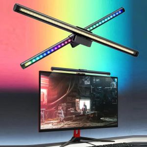คอมพิวเตอร์แถบแสง RGB จังหวะหน้าจอแขวน Stepless Dimming โคมไฟตั้งโต๊ะสําหรับอ่านหนังสือ GAMING ตารางแสง