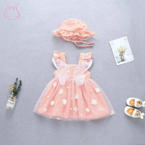 หวานทารกสาวพรรคชุดแขนกุดปีกเสื้อผ้าเด็กผู้หญิงดอกไม้นางฟ้าเจ้าหญิงเส้นด้ายชุดส่งหมวก0-3ปี