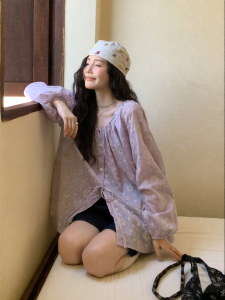 Mixd | Áo Blouse Tay Dài Phong Cách Pháp Màu Tím