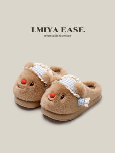 Giày Vải Lông Gấu Dày Ấm Áp Cho Nữ Mùa Thu Đông Đế EVA Đế Cao Su Thoải Mái Dễ Thương Giày Lười Trong Nhà Ngoài Trời