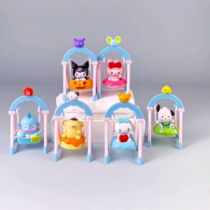 6 pcs/Set 10cm Sanrio Series Shaking Dolls Stitch Series Shaking Dolls Capybara Series Shaking Dolls PVC Articulated Action Figures for Desktop Decoration,Birthday Gift
