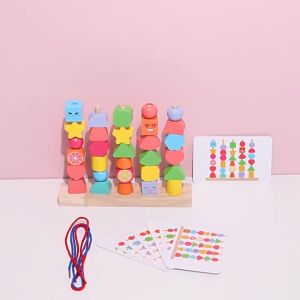 Đồ chơi Xâu chuỗi - thả trụ gỗ đa năng 2 trong 1 với hình khối ngộ nghĩnh rèn luyện kĩ năng cho bé