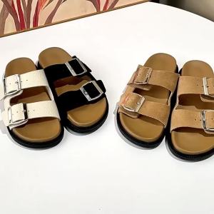 [ Juliu Shoes Industry ] Genuine Leather Boken Slippers for Women Summer Outdoor Non-Slip 2024 New Rome Beach Holiday Sandals