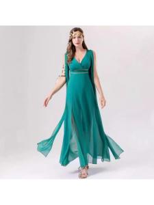 Green Satin Long Dress Adult Goddess Statue Cosplay Costume Christmas Festival Party Dress Chinese Ethnic Stage Costume
