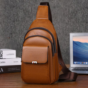 Mens Fashion Leather Crossbody Bag Single Shoulder Chest Bag Business Style Second Layer Cowhide Korean Version Male Pouch
