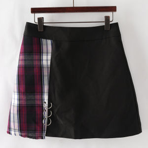 กระโปรงสั้นทรงเอผ้าชิ้นต่อลายสก็อตสไตล์อังกฤษ กระโปรงทรงเอเข้ารูปสำหรับผู้หญิง ฤดูใบไม้ผลิ 2021 กระโปรงสั้นทรงเอเข้ารูป