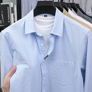 Áo Sơ Mi Nam Dài Tay Màu Trơn 100% Cotton Nguyên Chất Thường Ngày Công Sở Mùa Thu Chống Thấm Nước Cotton Pha Lê