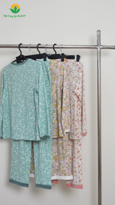 Bộ mặc nhà nữ thu đông Việt Thắng chất Cotton dệt kim  quần dài áo dài tay họa B50.5144NU
