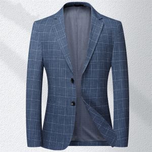 WuChu Gray Plaid Men Blazers Slim Fit Casual Suit Jackets Outwear Youth Suits Luxury Coats Spring and Autumn Korean Wedding Outfits