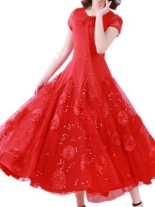 High-End Competition Dress Modern Dance Waltz Short Sleeve Skirt Large A-Line Skirt Fitness Yoga Wear Sportswear Fan Gear