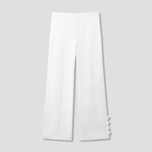 Decorative Flower White Triacetate Straight Leg Pants