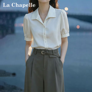 La Chapelle | High-Quality White Satin Short-Sleeved Shirt Collar French Style For Work