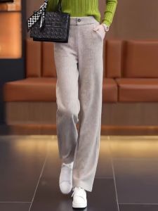 กางเกงขายาวทรงหลวมเอวยางยืดสไตล์เกาหลีสำหรับผู้หญิง กางเกงขายาวทรงตรงเอวสูงทรงสลิมฟิตสำหรับฤดูใบไม้ร่วงปี 2025 สไตล์ใหม่