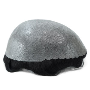 8x10in Scallop Front PU Replacement Systems Skin 0.10-0.12mm Men Toupee Breathable Handmade Natural Indian Human Hair