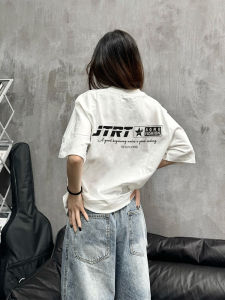 Áo Thun Tay Ngắn Cotton Nguyên Chất Phong Cách Đường Phố Mỹ Cổ Tròn Thường Ngày Mùa Hè Tay Lửng in Họa Tiết Chữ Cái Ngôi Sao Màu Trắng