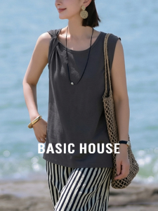 Basic House | Twisted Sleeveless Linen Tencel T-Shirt