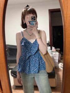 Áo Vest Không Tay Cổ Chữ V Rộng Rãi Màu Xanh Hoa Ngọt Ngào Cỡ Lớn Mùa Hè 2024 Áo Vest Nữ Đi Làm Thường Ngày Chất Liệu Khác