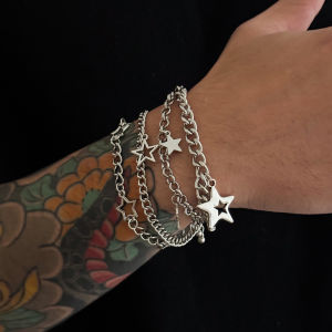 Ingemark | Ingemark 4 Pcs/Set Vintage Hollow Pentagram Pendant Bracelet Men Trend Punk Metal Adjustable Aesthetics Bracelets Couple Jewelry