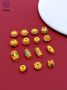 Antique Style Sand Gold Transient Spacer Beads Matte Hollow out Design DIY Fashion Jewelry Accessories Red And Green Dragonfly Eyes