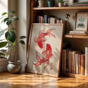 Red Koi Fish Japanese Canvas Prints Modern Minimalism Aesthetic Wall Art Picture Bedroom Kitchen Home Decor Poster Artwork Gifts