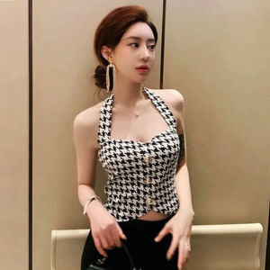 chaqi | Chic French Sweet And Spicy Neck Hanging Plaid Strap Vest Women Summer Inner Short Hot Girl Tube Top Base Layer