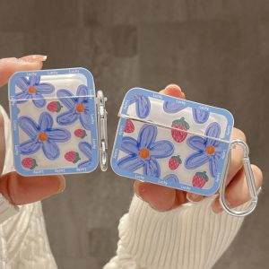 Blue Flower Design Protective Case for Airpods 1/2 And Apple Pro3 Standing Anti-Fall Soft Shell Earphone Accessories Silicone Material