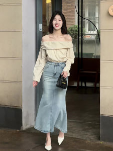 Retro Denim Half Skirt Womens Spring Summer New Korean Version Casual High Waist Slimming Versatile Fish Tail Skirt