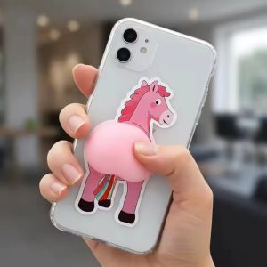 4Pcs 3D Cute Pony Phone Decoration Sticker Cartoon Animals Relieve Stress Toys Anti-collision Stickers Birthday Party Gifts