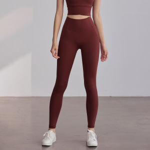 High-Waist Fitness Girl Yoga Pants Set Running Training Sport Long Trousers Tighten Abdomen Butt Lifting Vintage Red