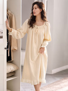 Pure Cotton Long Sleeve Sleep Dress Womens Spring Autumn Style Thin Design Princess Classy White Home Clothes Nightgown