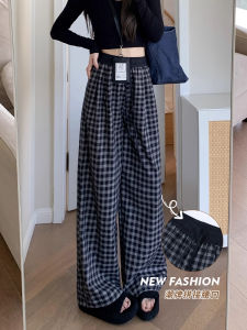 Quần Ống Rộng Kẻ Caro Đen Trắng Cho Nữ 2025 Quần Dài Ống Đứng Cạp Cao Thường Ngày Quần Dài Mùa Hè Đa Năng