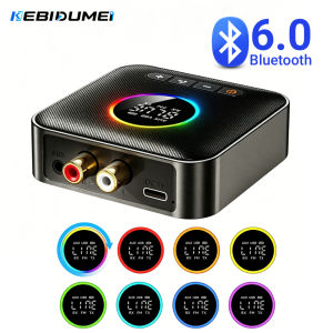 Kebidumei | KEBIDUMEI Bluetooth6.0 Transmitter Receiver FM Modulator Transmitter 3.5MM AUX RCA Color Screen Stereo Wireless Adapter With Mic