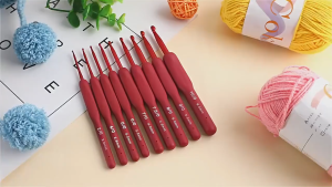 9pcs Red Crochet Hook Needle Silicone Handle Aluminum Crochet Set For Crochet Needles Knitting Tool