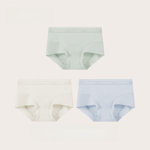 MONCAICHAN | กางเกงชั้นในผ้าฝ้ายแท้สำหรับผู้หญิง กางเกงขาสั้นทรงบ็อกเซอร์เอวกลางไร้ตะเข็บ กางเกงชั้นในผู้หญิงป้องกันแบคทีเรีย 3 ตัว ฤดูใบไม้ผลิ 2024