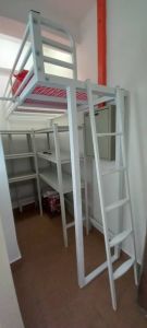 Loft bed with shelf and mattress customize for helper room singapore/bobm shelter/store room/unity