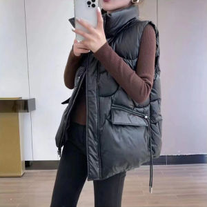 Shiny Surface down Cotton Vest Womens Short Loose Stand Collar Jacket Winter Outerwear Shoulder Pad Vest Korean Style