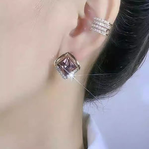 Kim cương tím Khuyên tai nạm pha lê kim Bông tai hình học