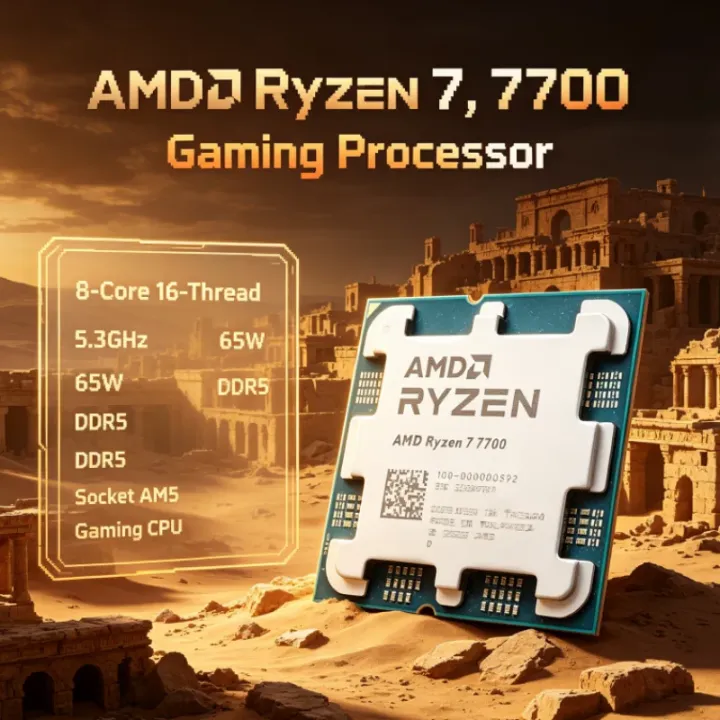 AMD | Ryzen 7 7700 AMD Desktop Processor 100-000000592 5.3GHz 8-Core 16-Thread 65W 5nm 32M L3 DDR5 AM5 Without Cooler Type-C