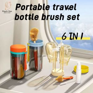 7 in 1 Bottle Brush Set Baby Milk Bottle Brush Drainage Rack Portable Travel Set- Silicone