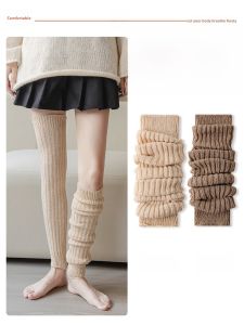 JINGCHI | Womens Long Tube Socks Knitted Wool Warm Knee-High Fleece Leggings JK Stockings Over-Knee Autumn Winter Thermal Knee Pads