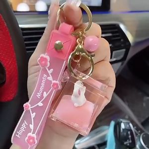 Gantungan Kunci Rabbit Lucu Aksen Pasir Glitter Cair