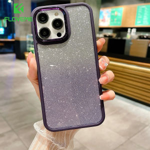 FLOVEME Gradient Color Bling Glitter Phone Case For iPhone 15 14 Plus 15 14 13 12 11 Pro Max Transparent Hard Acrylic Shockproof Back Cover For iphone 15 14 13 12 11