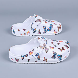 Womens Printed Indoor Slippers EVA Mule Clog Anti-slip Work Shoes Flat Soft Sole Platform Adjustable Buckle Closed Toe Slippers